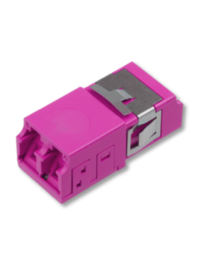 Оптический адаптер OM4, дуплекс LC, без фланцев, со шторками, пурпурный Eurolan (36A-40-2L-11MG) в Тюмени Проходные адаптеры и розетки оптические Pintop.ru