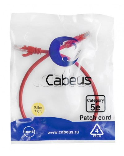 Патч-корд медный U/UTP кат.5е (0,5м) LSZH (красный) Cabeus (PC-UTP-RJ45-Cat.5e-0.5m-RD-LSZH) в Тюмени Патчкорды (медные) Pintop.ru