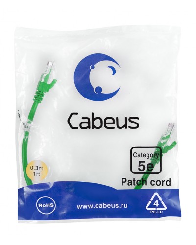 Патч-корд медный U/UTP кат.5е (0,3м) LSZH (зеленый) Cabeus (PC-UTP-RJ45-Cat.5e-0.3m-GN-LSZH) в Тюмени Патчкорды (медные) Pintop.ru