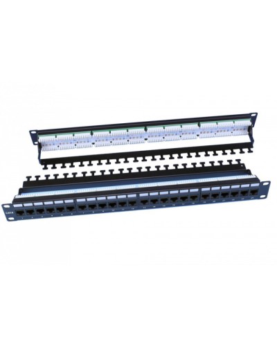 Патч-панель 19, 1U, 24 порта RJ-45, категория 6, Dual IDC, цвет черный Hyperline PP3-19-24-8P8C-C6-110D в Тюмени Патч панель Pintop.ru