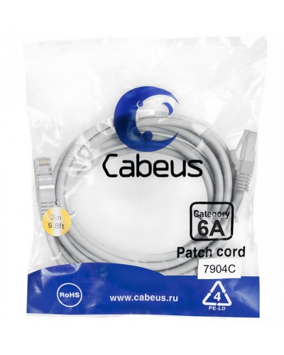 Патч-корд SSTP, категория 6a, 10G, S/FTP экранированный, LSZH, 3 м, серый Cabeus PC-SSTP-RJ45-Cat.6a-3m-LSZH в Тюмени Патчкорды (медные) Pintop.ru