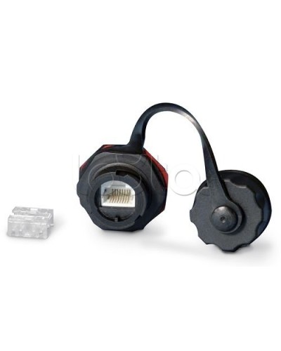 Промышленный модуль Keystone Jack RJ-45 (8P8C), IP67, категория 5e, с защитной крышкой, черный Hyperline KJ-IE-8P8C-C5e-180-BK в Тюмени Распределительные коробки Pintop.ru