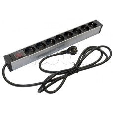 Блок розеток для 19" шкафов, горизонтальный Hyperline (SHZ19-8SH-S-2.5EU)