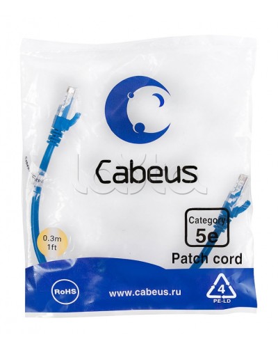 Патч-корд медный U/UTP кат.5е (0,3м) LSZH (синий) Cabeus (PC-UTP-RJ45-Cat.5e-0.3m-BL-LSZH) в Тюмени Патчкорды (медные) Pintop.ru