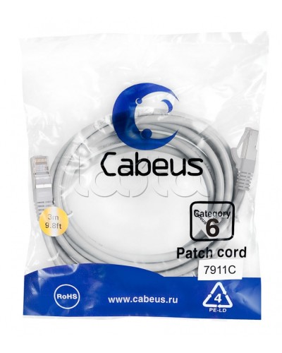 Патч-корд Cabeus PC-FTP-RJ45-CAT.6-3M-LSZH в Тюмени Патчкорды (медные) Pintop.ru