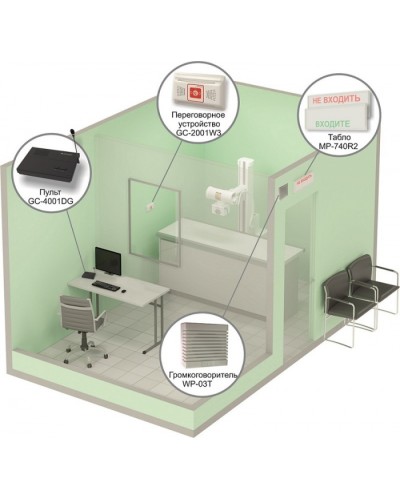 Комплект светового, звукового и голосового вызова посетителя в кабинет Hostcall MP-912W2 в Тюмени Система оповещения и трансляции Hostcall Pintop.ru