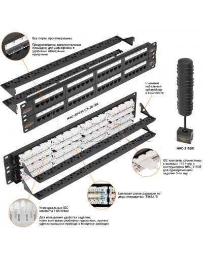 Патч-панель 19, 2U, 48xRJ45 NIKOMAX (NMC-RP48UE2-2U-BK) в Тюмени Патч панель Pintop.ru