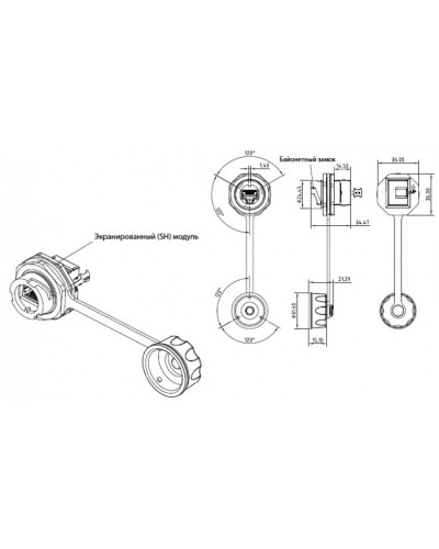 Промышленный модуль Keystone Jack RJ-45 (8P8C) Hyperline (KJ-IE-8P8C-C5e-180-SH-F-BK) в Тюмени Патч-корды и пигтейлы Pintop.ru