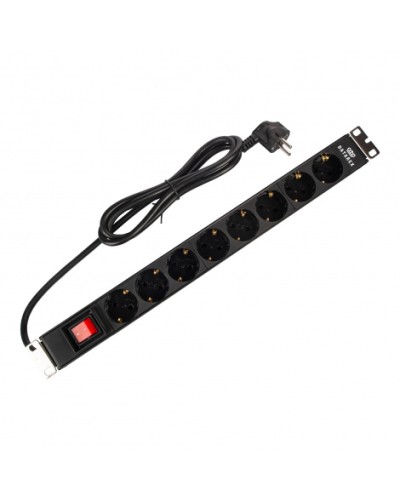 Блок распределения 19 (PDU) с выключателем на 16А, 8 разъемов SHUKO, шнур питания 1,8 м, черныйDatarex DR-432121 в Тюмени Блоки розеток Pintop.ru