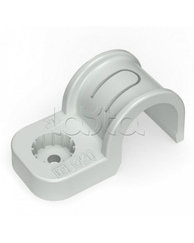 Крепеж-скоба пластиковая односторонняя для прямого монтажа серая в п/э д20 Промрукав (PR13.0369) в Тюмени Держатели, клипсы, скобы Pintop.ru
