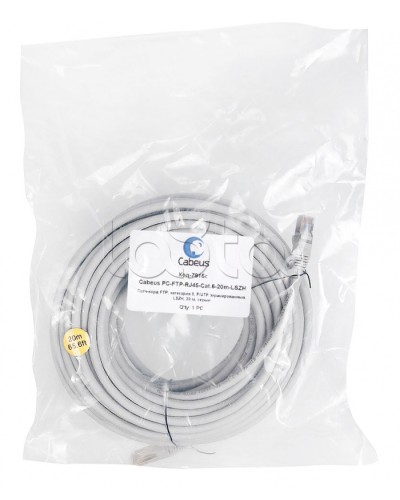 Патч-корд FTP, категория 6, F/UTP экранированный, LSZH, 20 м, серый Cabeus PC-FTP-RJ45-Cat.6-20m-LSZH в Тюмени Патчкорды (медные) Pintop.ru