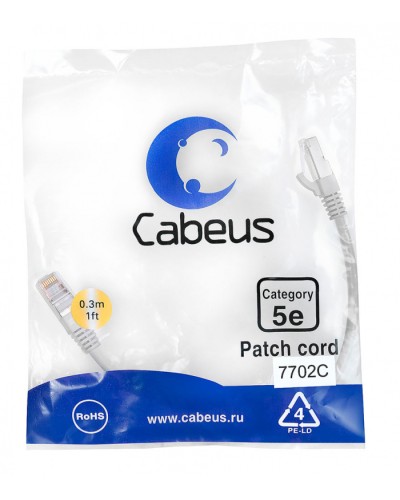 Патч-корд FTP, категория 5e, 0.3 м, экранированный, серый Cabeus PC-FTP-RJ45-Cat.5e-0.3m в Тюмени Патчкорды (медные) Pintop.ru