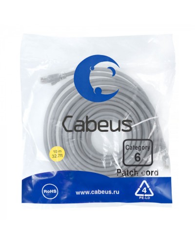 Патч-корд медный U/UTP кат.6 (10м) LSZH (серый) Cabeus (PC-UTP-RJ45-Cat.6-10m-LSZH) в Тюмени Патчкорды (медные) Pintop.ru