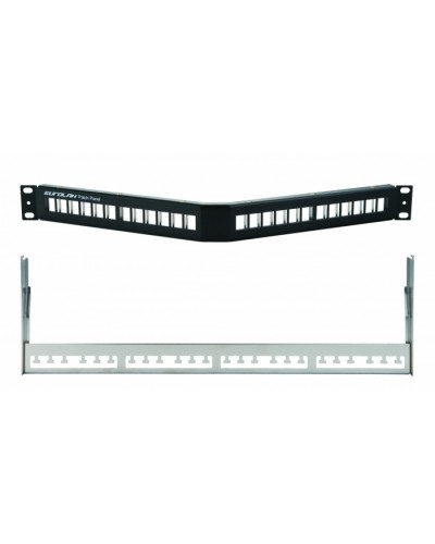 Коммутационная угловая панель 19” наборная, FTP, 1U, 24 порта, черный Eurolan (27A-00-24BL) в Тюмени Патч панель Pintop.ru