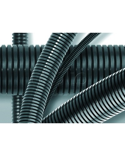 Труба ПА 6 гофр. DN7мм, ПВ-0, Dвн 6,8 мм, Dнар 10,1 мм, цвет тёмно-серый, без протяжки DKC PA600710F0 в Тюмени Труба гофрированная Pintop.ru