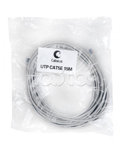 Патч-корд UTP, категория 5e, 15 м, неэкранированный, серый Cabeus PC-UTP-RJ45-Cat.5e-15m в Тюмени Патчкорды (медные) Pintop.ru