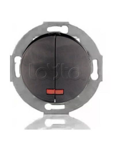 Выключатель двухклавишный Экопласт (схема 5L) с индикатором 10 A, 250 B (черный ) Vintage в Тюмени Розетки компьютерные и телефонные Pintop.ru