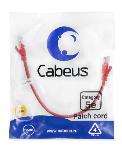 Патч-корд медный U/UTP кат.5е (0,3м) LSZH (красный) Cabeus (PC-UTP-RJ45-Cat.5e-0.3m-RD-LSZH) в Тюмени Патчкорды (медные) Pintop.ru