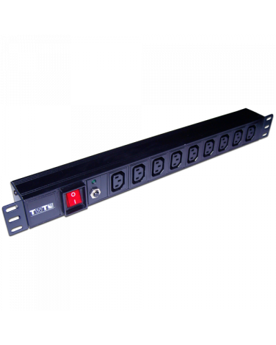 Блок розеток 19, 1-фазный с выкл. 10A / 250V, 9xC13, без шнура питания, разъем C14 TWT (TWT-PDU19-10A9C3) в Тюмени Блоки розеток Pintop.ru