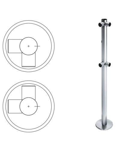 Стойка ограждения L-образная с отверстием под фиксатор, 2 муфты справа (антик серебро) Oxgard в Тюмени Ограждения Pintop.ru