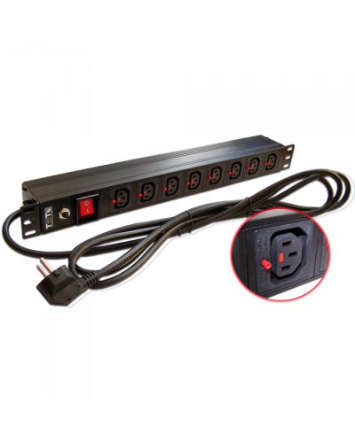 Блок розеток 19, 1-фазный с выкл,10A / 250V, 8xC13 с фикс вилки, 3 м, вилка Schuko TWT (TWT-PDU-10A8C3L-3.0) в Тюмени Блоки розеток Pintop.ru