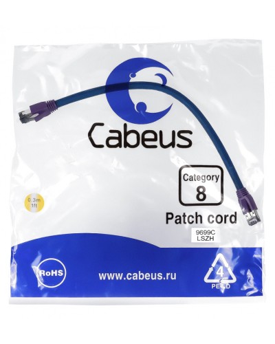 Патч-корд S/FTP Cabeus PC-SSTP-RJ45-Cat.8-0.3m-LSZH в Тюмени Патчкорды (медные) Pintop.ru