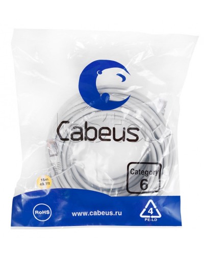 Патч-корд FTP, категория 6, F/UTP экранированный, LSZH, 15 м, серый Cabeus PC-FTP-RJ45-Cat.6-15m-LSZH в Тюмени Патчкорды (медные) Pintop.ru