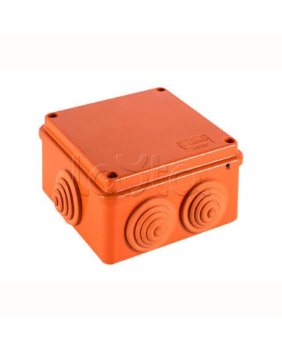 JBS100 Коробка огн. E110, о/п 100х100х55мм, без галогена, 6 вых., IP55, цвет оранж. Экопласт (43377HF) в Тюмени Коробки (ОКЛ) Экопласт Pintop.ru