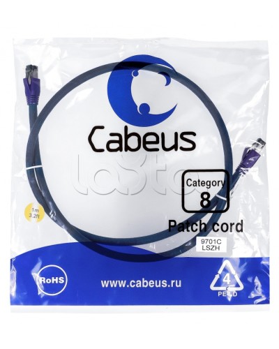 Патч-корд S/FTP Cabeus PC-SSTP-RJ45-Cat.8-1m-LSZH в Тюмени Патчкорды (медные) Pintop.ru