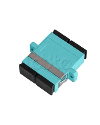 Адаптер NIKOMAX волоконно-оптический, соединительный, многомодовый, стандарта OM3, SC/UPC-SC/UPC, двойной, пластиковый, без шторки, с фланцами, аква, уп-ка 2шт. NIKOMAX (NMF-OA2M3-FN-SCU-SCU-AQ-2) в Тюмени Проходные адаптеры и розетки оптические Pint