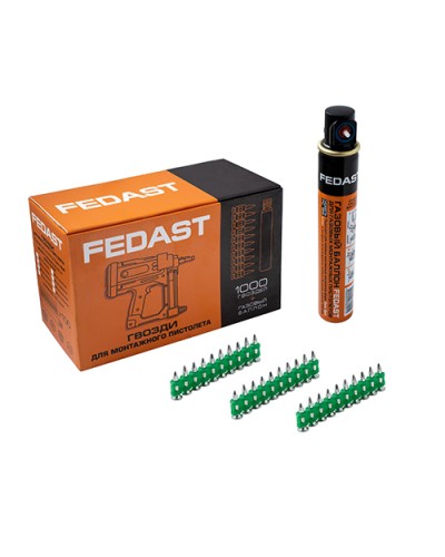 Гвозди 3.0*19 мм усиленные для монтажного пистолета в комплекте с газовым баллоном 165 мм FEDAST (fd3019egfc) в Тюмени Крепеж: Дюбели, шурупы, саморезы Pintop.ru