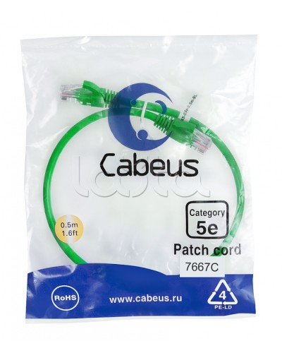 Патч-корд UTP, категория 5e, 0.5 м, неэкранированный, зеленый Cabeus PC-UTP-RJ45-Cat.5e-0.5m-GN в Тюмени Патчкорды (медные) Pintop.ru