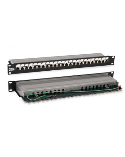 Патч-панель 19, 1U, 24 порта RJ-45 полн. экран., категория 6, Dual IDC, цвет черный Hyperline PP3-19-24-8P8C-C6-SH-110D в Тюмени Патч панель Pintop.ru