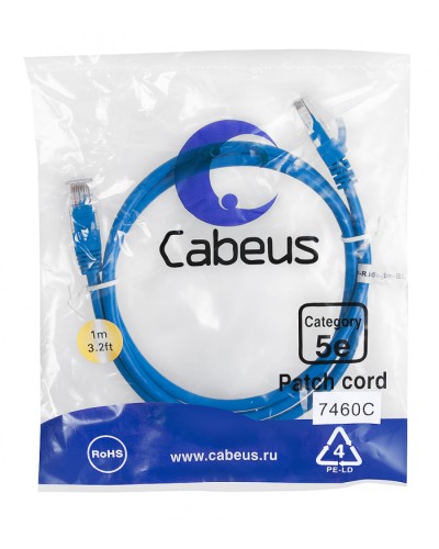 Патч-корд медный U/UTP категория 5е (1м) LSZH (синий) Cabeus (PC-UTP-RJ45-Cat.5e-1m-BL-LSZH) в Тюмени Патчкорды (медные) Pintop.ru