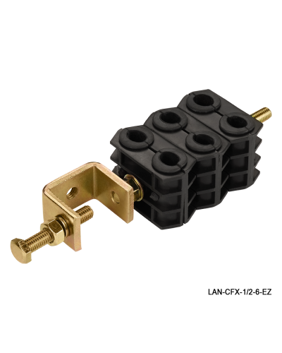 Комплект крепления для 6-ти коаксиальных кабелей диаметром 3/8-1/2, со струбциной LANMASTER LAN-CFX-1/2-6-EZ в Тюмени Аксессуары для стоек и шкафов Pintop.ru