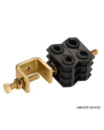 Комплект крепления для 4-х коаксиальных кабелей диаметром 3/8-1/2, со струбциной LANMASTER LAN-CFX-1/2-4-EZ в Тюмени Аксессуары для стоек и шкафов Pintop.ru