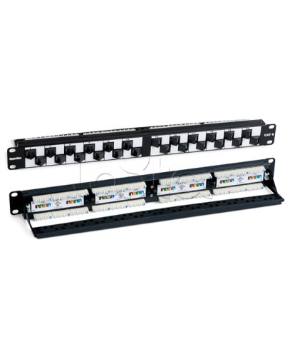 Патч-панель 19, 1U, с угловыми портами, 24 порта RJ-45, категория 6 Hyperline PP2A-19-24S-8P8C-C6-110 в Тюмени Патч панель Pintop.ru