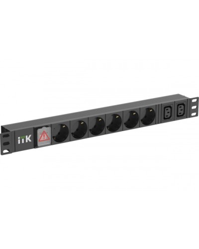 ITK 6 розеток нем. ст. + 2 С13 LED 1U вх. С14 алюмин.(PH12-6D2C133) в Тюмени Блоки розеток Pintop.ru