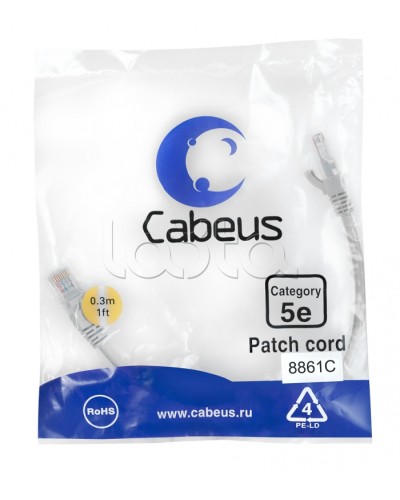Патч-корд медный U/UTP кат.5е (0,3м) LSZH (белый) Cabeus (PC-UTP-RJ45-Cat.5e-0.3m-WH-LSZH) в Тюмени Патчкорды (медные) Pintop.ru