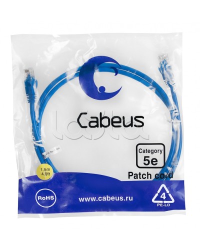 Патч-корд медный U/UTP кат.5е (1,5м) LSZH (синий) Cabeus (PC-UTP-RJ45-Cat.5e-1.5m-BL-LSZH) в Тюмени Патчкорды (медные) Pintop.ru