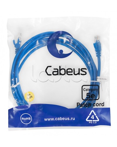 Патч-корд медный U/UTP кат.5е (3м) LSZH (синий) Cabeus (PC-UTP-RJ45-Cat.5e-3m-BL-LSZH) в Тюмени Патчкорды (медные) Pintop.ru