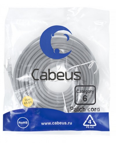Патч-корд медный U/UTP кат.6 (20м) LSZH (серый) Cabeus (PC-UTP-RJ45-Cat.6-20m-LSZH) в Тюмени Патчкорды (медные) Pintop.ru