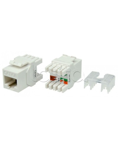 Вставка Keystone Jack RJ-45(8P8C) Hyperline KJ8-8P8C-C6A-180-WH в Тюмени Модули Keystone Pintop.ru