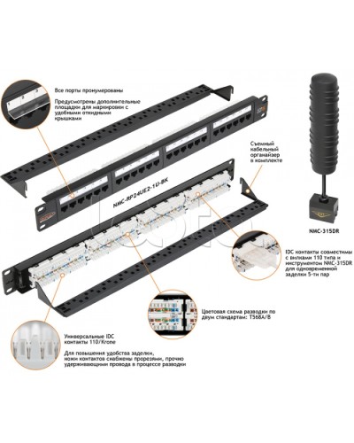 Патч-панель 19, 1U, 24xRJ45 NIKOMAX (NMC-RP24UD2-1U-BK) в Тюмени Патч панель Pintop.ru