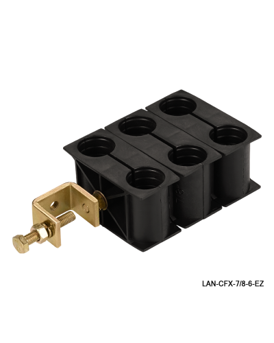 Комплект крепления для 6-ти коаксиальных кабелей диаметром 7/8, со струбциной LANMASTER LAN-CFX-7/8-6-EZ в Тюмени Аксессуары для стоек и шкафов Pintop.ru