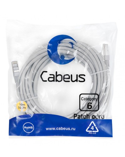 Патч-корд FTP, категория 6, F/UTP экранированный, LSZH, 10 м, серый Cabeus PC-FTP-RJ45-Cat.6-10m-LSZH в Тюмени Патчкорды (медные) Pintop.ru