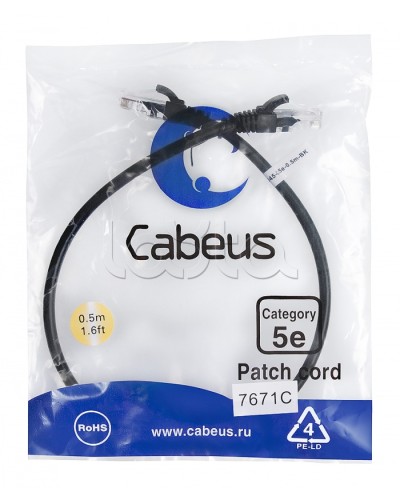 Патч-корд UTP, категория 5e, 0.5 м, неэкранированный, черный Cabeus PC-UTP-RJ45-Cat.5e-0.5m-BK в Тюмени Патчкорды (медные) Pintop.ru