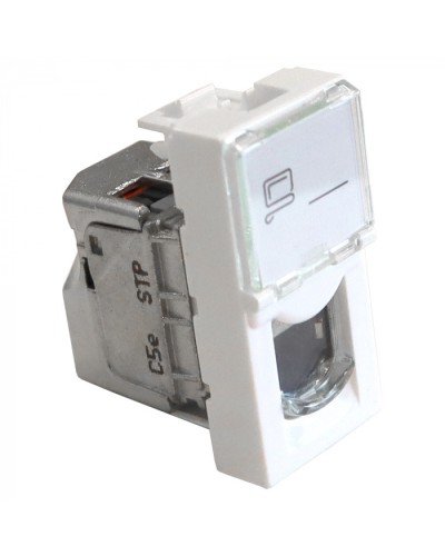 Вставка Mosaic 22.5x45, RJ-45 STP, кат.5e, со шторкой и увеличенным окном маркировки, белая LANMASTER LAN-SIP-22S5E-WH в Тюмени Модули Keystone Pintop.ru